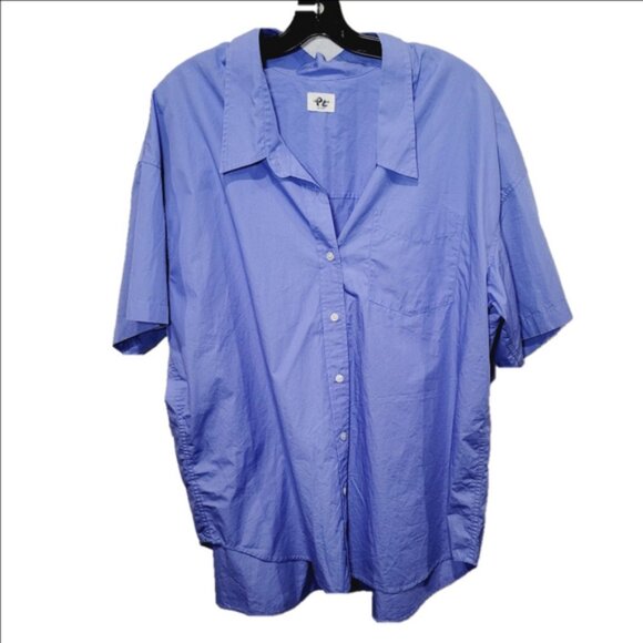 Wilfred NWT Oversized Playful Purple Button Down Short Sleeve Shirt - Picture 1 of 6